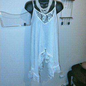 White Asymmetric Lace Shirt/ Small